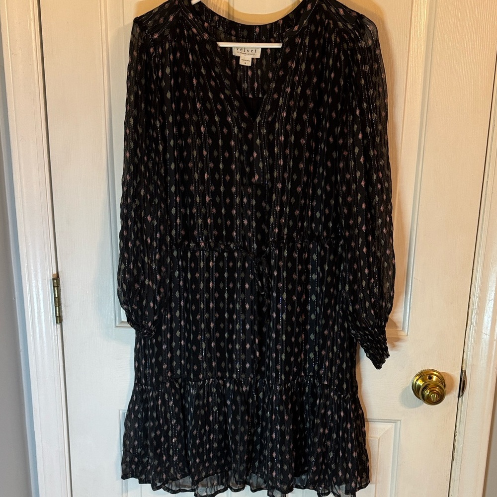 Velvet Black and Pink Patterned Dress